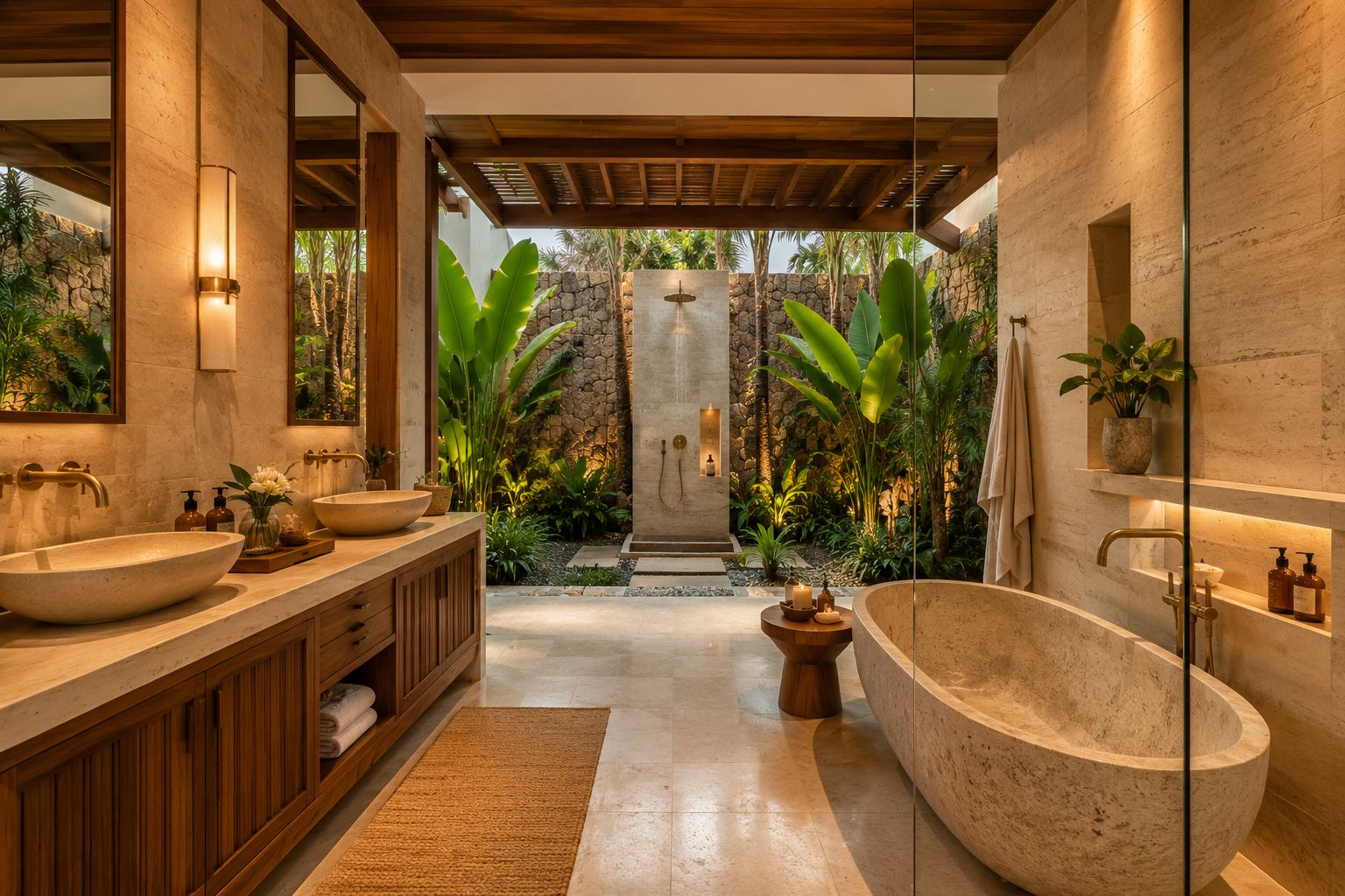 Stone bathtub bathroom