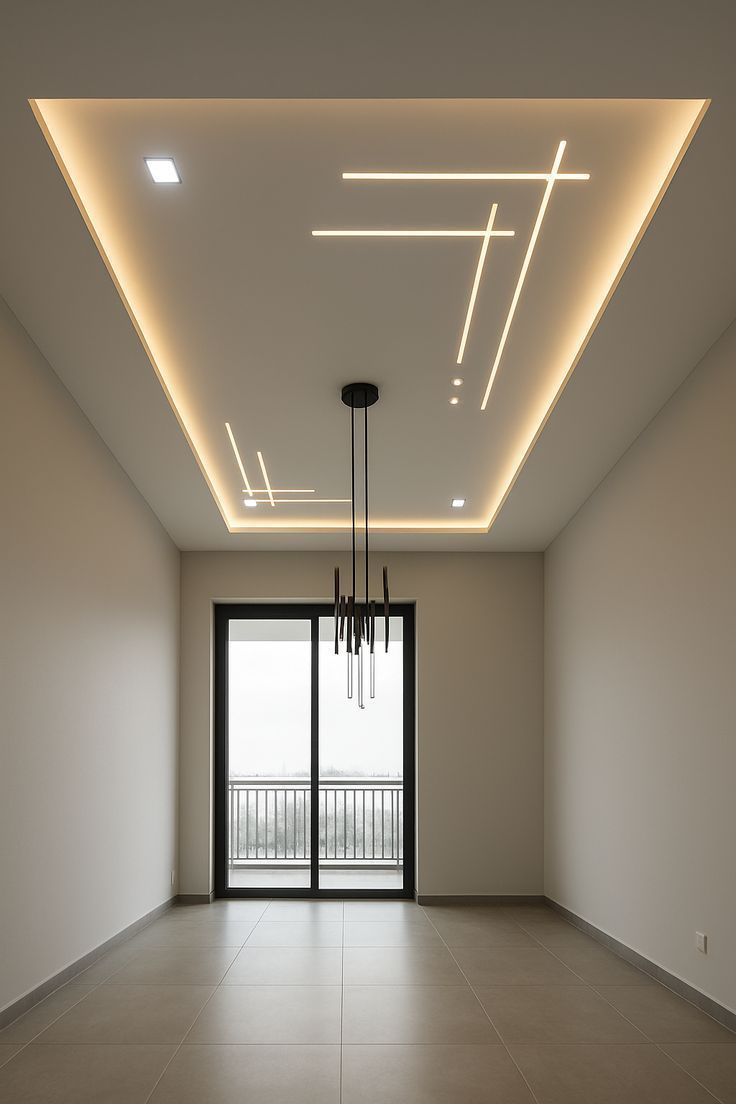 Room with gypsum false ceiling and profile lights
